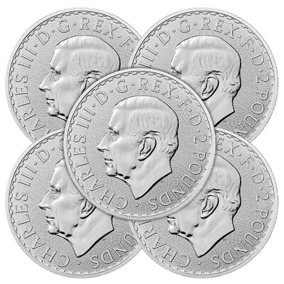 Lot Of 5 - 2023 U.K. 2 Pound Silver King Charles Britannia .999 1 Oz BU • $161.28