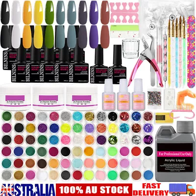 Nail Art Full Kit Acrylic Powder Liquid UV Gel Polish Base Top Coat Manicure Set • $17.29