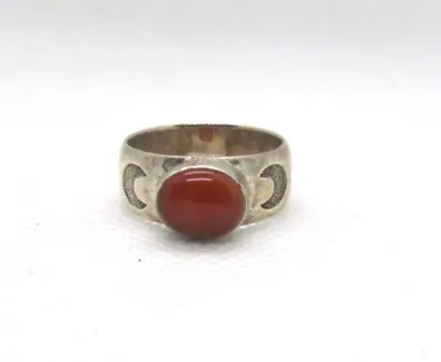 Vintage Sterling Silver Genuine Carnelian Ring W/ Sun & Mood Design Sz 8.75 925 • $23