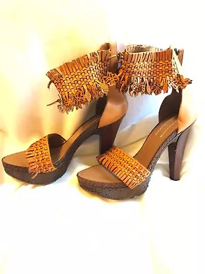 Uggs Collection Naturals Butterfly Fringe Wooden High Heel Sandals 8 • $69.95