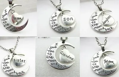 ❤ Silver Various I Love You To The Moon And Back Necklace Pendant Gift Family ❤ • £2.95