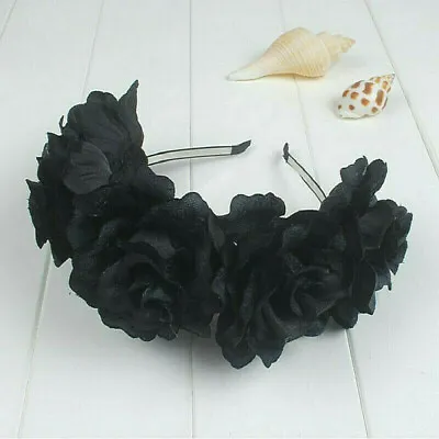 Luxury Handmade Black Faux Silk Rose Flower Headband Bridal Or Races • $46.99