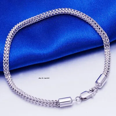 Real Solid Pt950 Platinum Women Men 2.5mmW Hollow Wheat Foxtail Chain Bracelet • $580.92