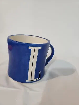 Anthropologie Handpainted Blue L Monogram Coffee Tea Mug • $8