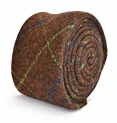£15.99 • Buy Frederick Thomas Designer Tweed Wool Mens Tie - Brown - Green Blue Check Skinny