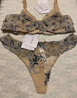 La Perla Altea Collection 34B XS Full Coverage Lace Bra Thong Set Sand Nude • $239.99