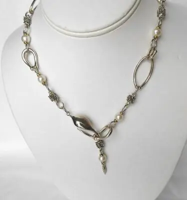 Michael Dawkins Sterling 14k Gold Pearl Rondele Open Link Lariat Necklace 17  • $159