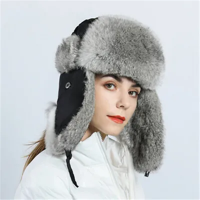 Women's Real Rabbit Fur Hat Russian Ushanka Hat Winter Aviator Trapper Warm Cap • $24