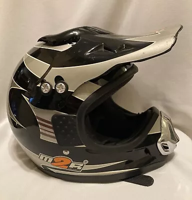 M2R Dirt Bike ATV Helmet Moto Cross Youth Medium Black Silver Good Condition • $25