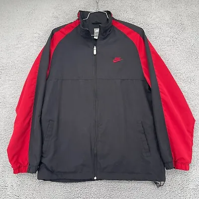 Vintage Nike Jacket Adult XL Black Red Swoosh Logo Outdoors Retro Track Mens • $23.90