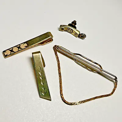 Vintage Tie Bars Clips Chain Gold Tone Anson & Telephone Tie Tack Lot Of 4 • $12.99