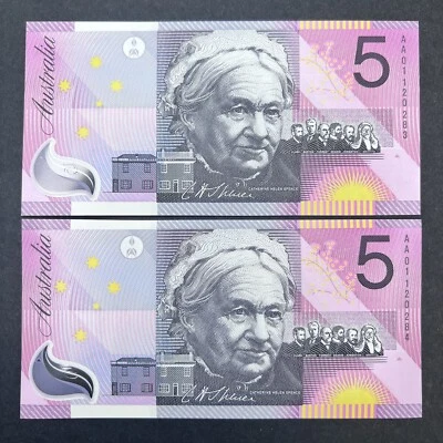 $110 • Buy $5 2001 Federation First Prefix AA01 Uncirculated Consecutive Pair R219F