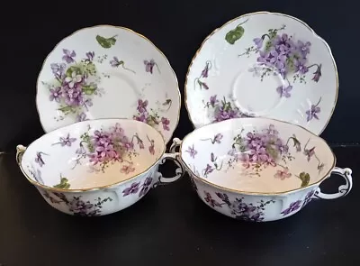 Pair Hammersley - Victorian Violets Englands Countryside - Soup Cups & Saucers - • £16