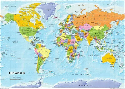 A2 The World Political Wall Map Laminated  42 X 59.4cm • £13.79