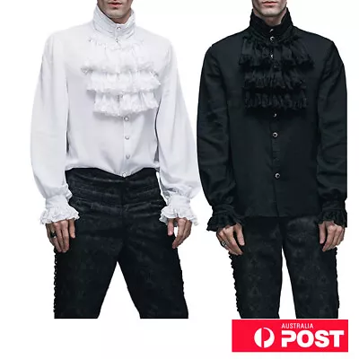 Mens Gothic Ruffle Medieval Steampunk Victorian Top Ruffle Stand-up Collar Shirt • $31.96