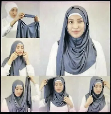 Plain Cotton Jersey Instant Slip On Ready To Wear Maxi Hijab Scarf Headscarf • $12.50