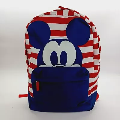 DISNEY Mickey Mouse Red White & Blue Americana Striped Backpack New • $20.39