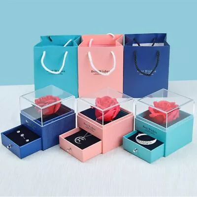 Eternal Rose Rotating Jewelry Box Rose Gift Box Ring Box Necklace Storage Case • $15.88