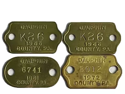 Vtg 60's/70's Dauphin Co Pennsylvania Dog License Tax Tag Lot Of 4 Brass #K26 • $9.95