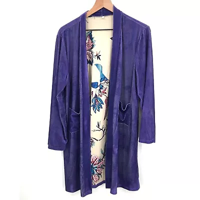 Open Front Lined Robe Velvet Kimono Boho Purple Dressing Gown Festival XL Women • $22.50