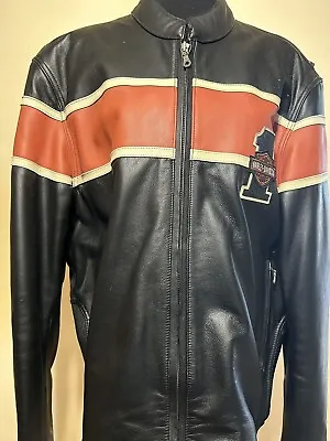 XL Harley Davidson Motorcycle Leather Riding Jacket Black Orange Vintage Motorcy • $145