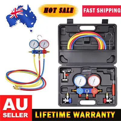 A/C Manifold Guage Set Pressure Gauge R134a R22 R410A HVAC Vacuum Gauge Tool BLK • $76