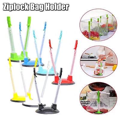 2 Pcs Hands Free Bag Holder Clips Baggy Rack Kitchen Non Slip Zip-lock Storage • $14.49