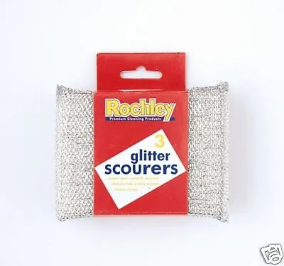 Rochley Glitter Scourers X 3 Pan Scouring Pads Non Scratch Pan Cleaners FREE P&P • £3.89
