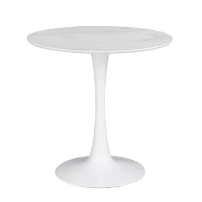 Loxi 30 Inch Round Dining Table White Faux Marble Top Tulip Accent Body - • $419.05
