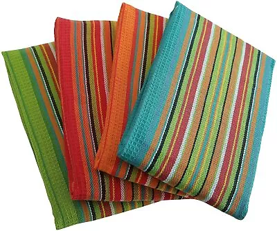100% Natural Absorbent Cotton Kitchen Towels Fiesta Stripes 16x28in 4/pack • $19.99