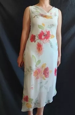 Vintage B Moss Collection Y2K White Floral Dress Women's Size 4 • $45