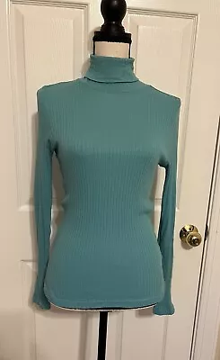 NWT* Sigrid Olsen Ribbed Turtleneck Aqua Tiffany Blue Medium *NEW W/ Flaw • $11.99