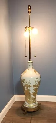 Marbro Lamp Vintage 50  Tall Asian Style Porcelain Yellow Floral Vase Lamp #2 • $625