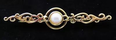 Vintage Monet Faux Pearl Bar Pin Brooch Gold Tone 3  Open Work • $12.50