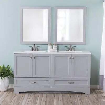 Glacier Bay Bath Vanity 60  Double Sink Pearl Gray W/ White Cultured Marble Top • $854.46