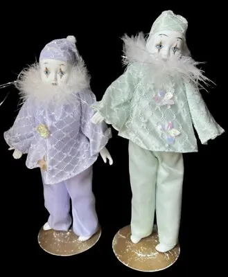 Vintage Show Stoppers Pierrot Mime Clown Porcelain Dolls With Stands  Lot Of 2 • $10