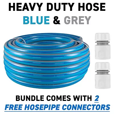 Garden Hosepipe Reinforced Heavy Duty 4-Layer Outdoor GREY + 2 FREE CONNECTORS • £5.99