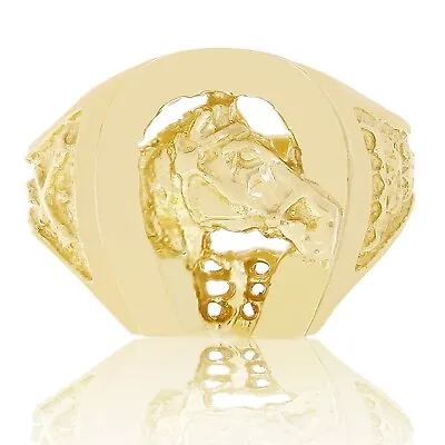 Men's 14k Yellow Gold Horseshoe Horse Ring 16.8mm Sizes 7-13 • $487.99
