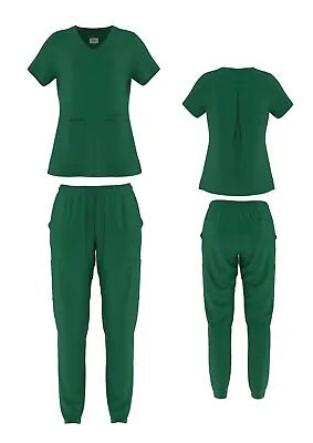 Women Stretch Top 5 Pocket Cargo Scrub Set Medical Nursing Scrub Set • $27.99