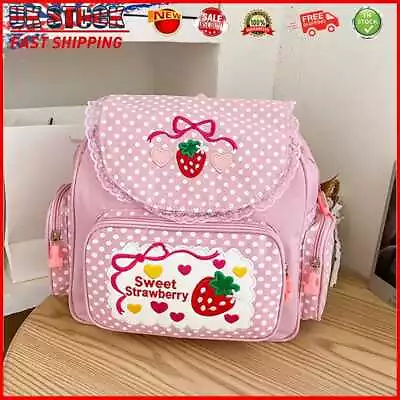 £15.39 • Buy Kawaii Kids School Bag Dots Strawberry Embroidery Backpack Nylon For Teen Girls