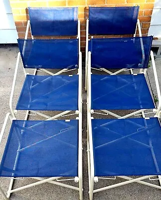 Brown Jordan Nomad Director Chair Set 4 Chairs 2 Ottomans Folding Patio Set Blue • $1800