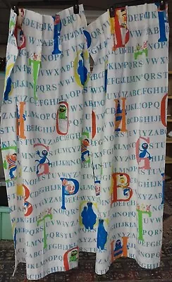 Vintage SESAME STREET Muppets ABC Curtains Panels 57  X 20   Set Of 2 • $14.99