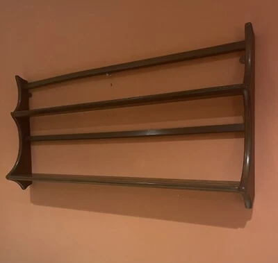 £99 • Buy Ercol Elm Plate/Book Rack 2 Tier Wall Hanging Shelf Storage Labelled Underside
