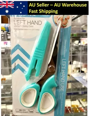 Left Hand Scissors 15cm With Safety Case Aqua Stationery ABS Stainless Steel AU • $10.98
