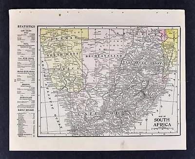 1905 Crowell Map Cape Colony South Africa Rhodesia Orange Natal Cap Of Good Hope • £9.63