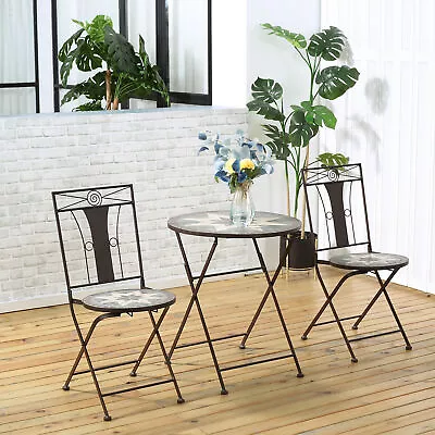 3pc Outdoor Patio Dining Set 2 Folding Chairs Table 8-Pointed Star Mosaic • $139.99