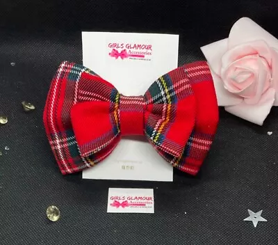 Royal Stewart Bow Hairband Hair Tie Band Red Tartan Fabric Sash Rosette Wedding • £3.99