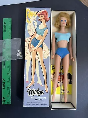 1962 Mattel Midge Doll With Stand Booklet & Damaged Box Pre Owned See Photos • $130