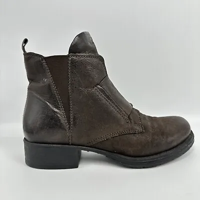 Miz Mooz Nicholas Brown Leather Ankle Boot Side Zip Women 6.5-7 US EUR 37 • $38.05