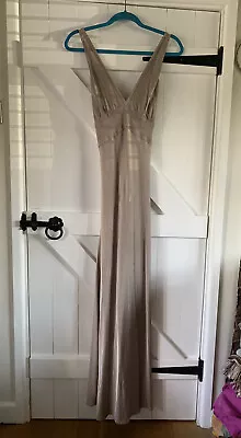 Ghost Hollywood Long Satin Slip Dress Taupe Size L Original Price £195.. • £60